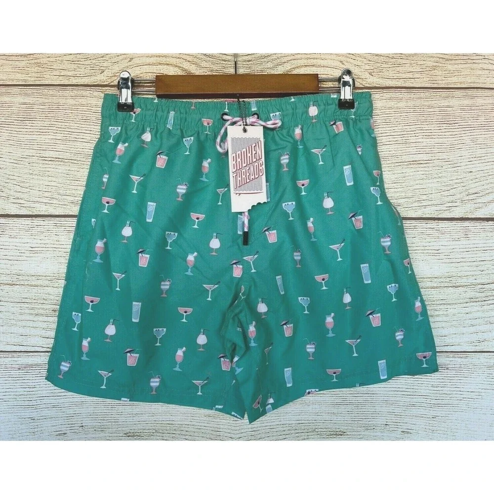 Broken Threads Trunks Swim Mens Size Small Drinks Pattern Swim Trunks Shorts New